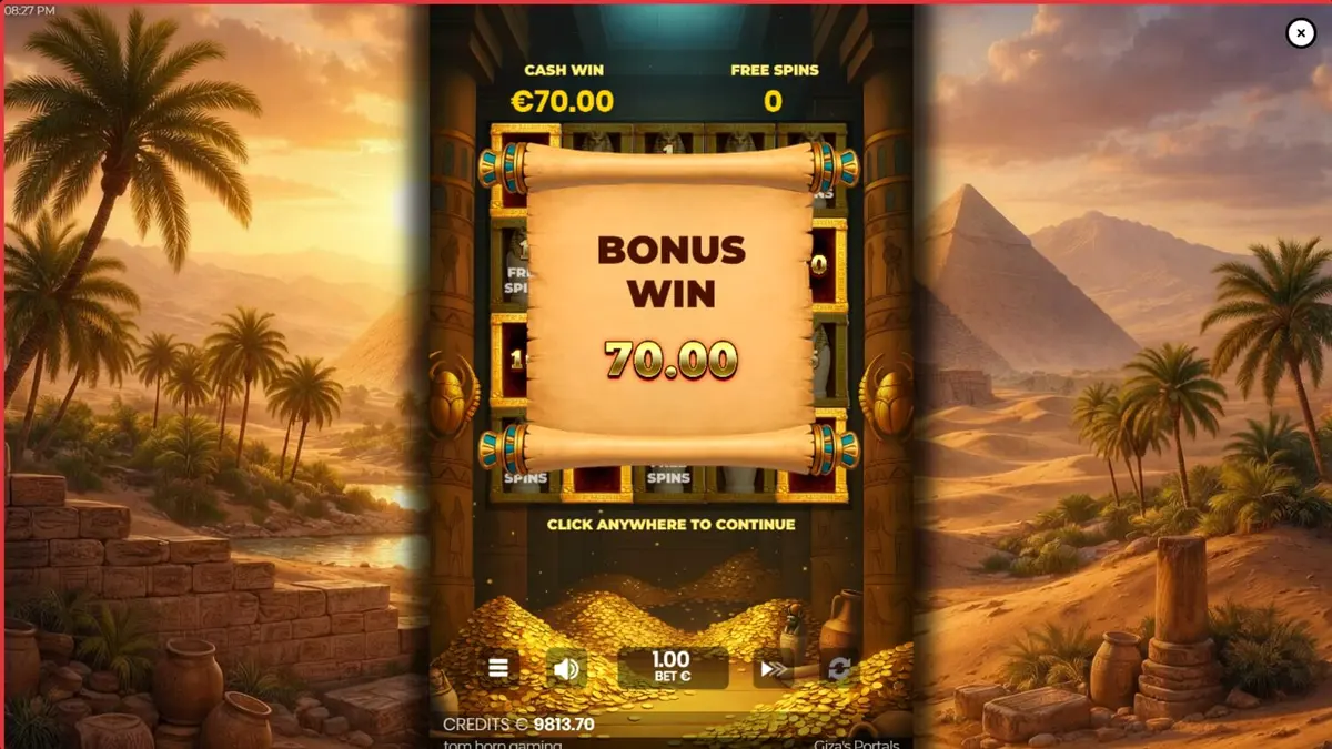 Interface do slot Giza's Portals com temática egípcia